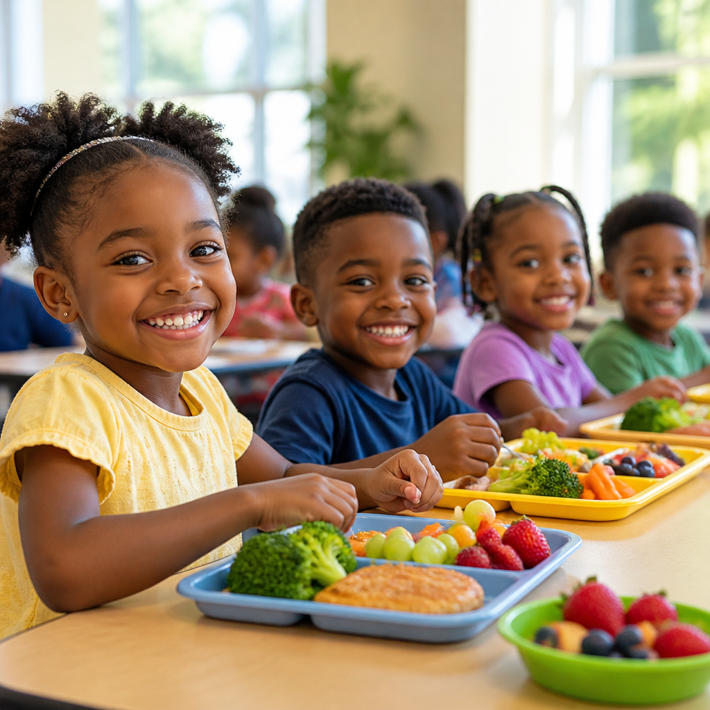 Children enjoying a healthy school meal